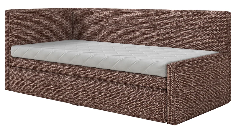 Jugendbett 90x200 cm Nesmi linksseitig mit Stauraum braunes Geflecht