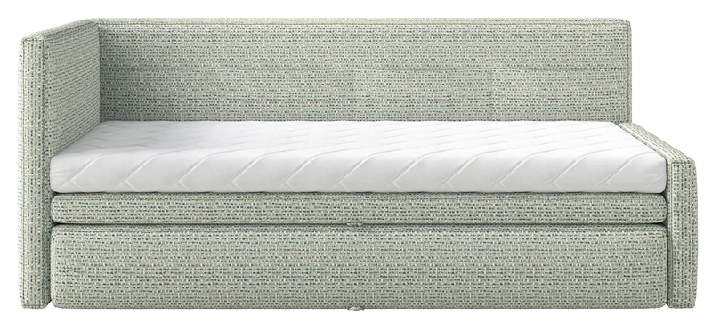Jugendbett 90x200 cm Nesmi links mit Stauraum Salbeigrün Geflecht