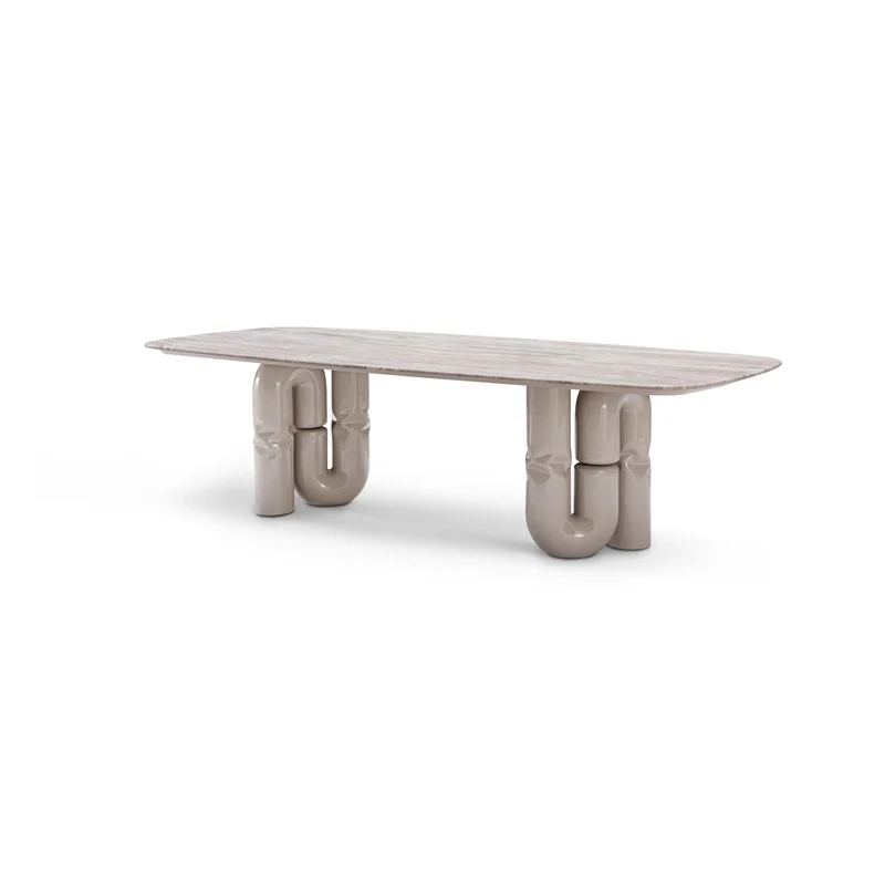 Casa Padrino Luxus Esstisch Silbergrau / Khaki 260 x 120 x H. 76 cm - Esstisch mit Travertin - Moderne Esszimmer Möbel - Luxus Qualität