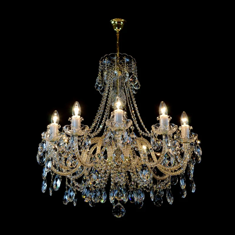 Casa Padrino Luxus Barock Kristall Kronleuchter Gold Ø 76 x H. 78 cm - Prunkvolle Messing Kronleuchter mit böhmischem Kristallglas - Barock Möbel - Edel & Prunkvoll