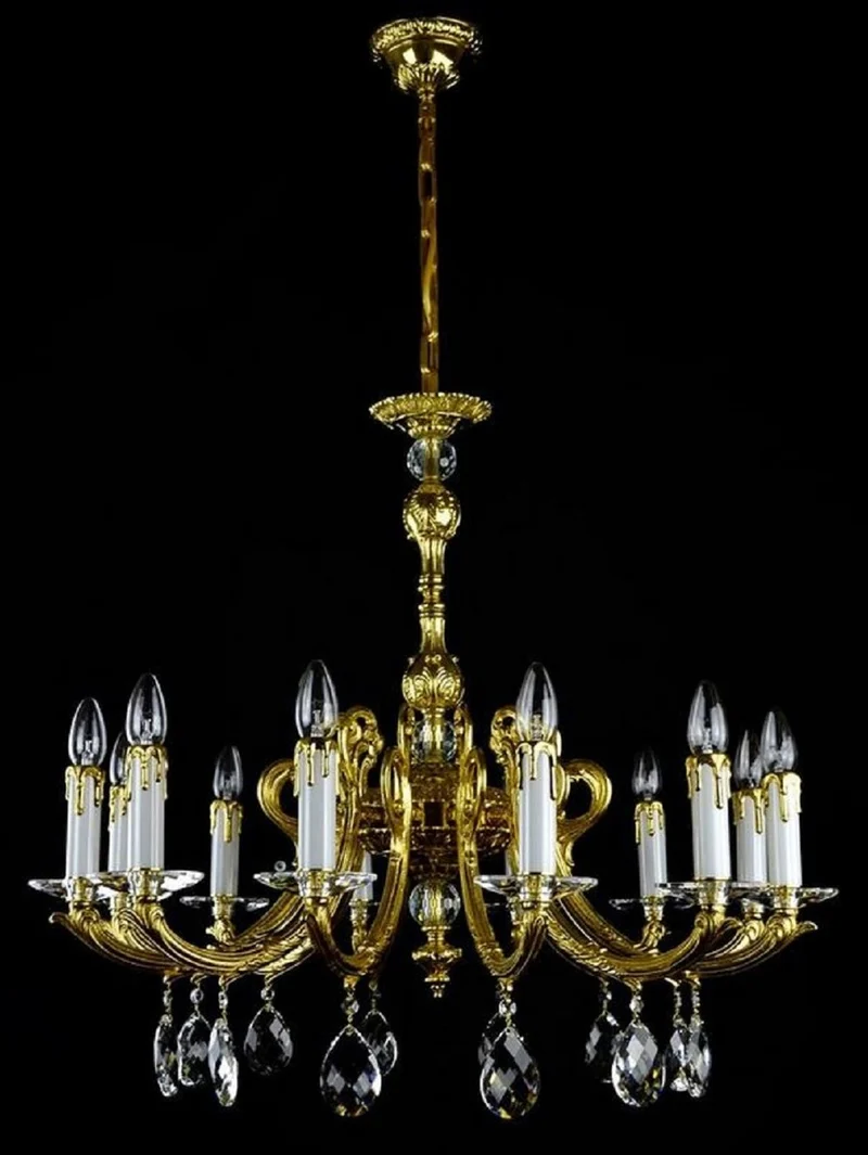 Casa Padrino Luxus Barock Kristall Kronleuchter Gold Ø 80 x H. 67 cm - Prunkvoller Messing Kronleuchter mit Böhmischem Kristallglas - Edel & Prunkvoll