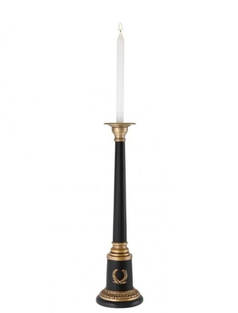 Casa Padrino Luxus Kerzenhalter aus Messing und Granit schwarz vintage Messing 14 x H. 53 cm - Dekorative Hotel Ausstattung