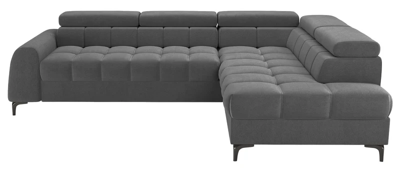 Ecksofa mit Schlafunktion Arellio, L-förmig, linksseitig, mit Stauraum, marineblauer Chenille-Stoff