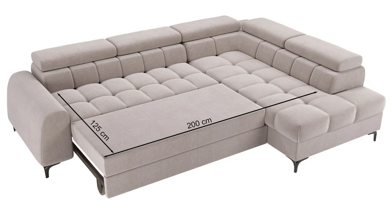 Ecksofa mit Schlafunktion Arellio, L-förmig, linksseitig, mit Stauraum, marineblauer Chenille-Stoff