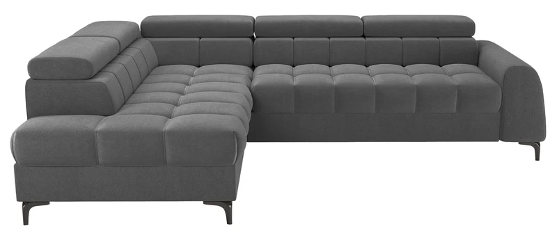 Ecksofa mit Schlaffunktion Arellio, L-förmig, linksseitig, mit Stauraum, grauer Chenille-Stoff