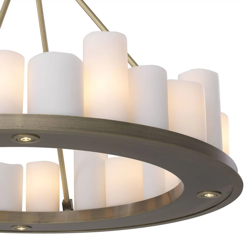 Casa Padrino Luxus LED Kronleuchter Messingfarben / Weiß Ø 90 x H. 65 cm - Moderner runder Kronleuchter mit Fernbedienung - Luxus Qualität