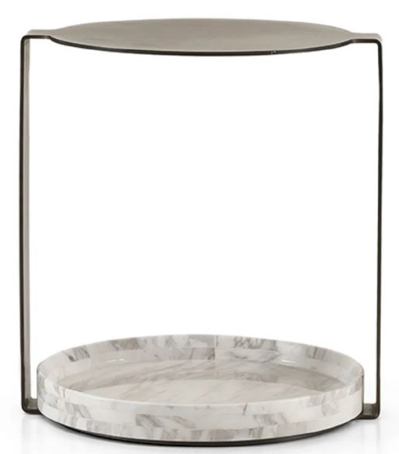 Casa Padrino Luxus Beistelltisch Messingfarben / Weiß 40 x 35 x H. 48 cm - Moderne Wohnzimmer Möbel - Luxus Kollektion