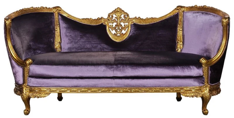 Casa Padrino Luxus Barock Samt Sofa Lila / Gold - Edles Handgefertigtes Wohnzimmer Sofa im Barockstil - Prunkvolle Barock Wohnzimmer Möbel