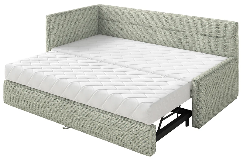 Jugendbett 90x200 cm Nesmi, links ausziehbar, mit Matratzen Salbeigrün Geflecht