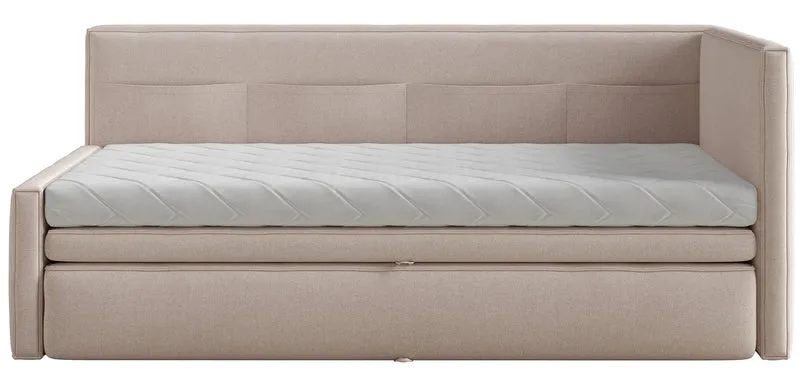 Jugendbett 90x200 cm Nesmi, rechts ausziehbar, mit Matratzen, beige Chenille, pflegeleicht