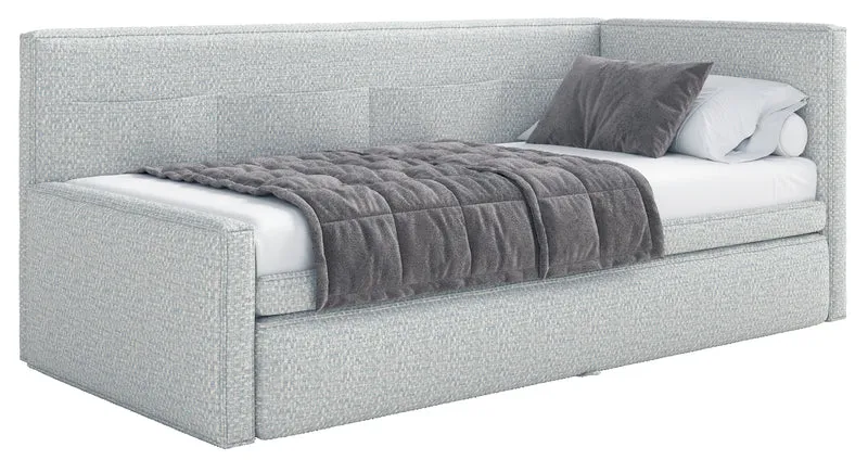 Jugendbett 90x200 cm Nesmi linksseitig mit Stauraum hellblau Flechtoptik