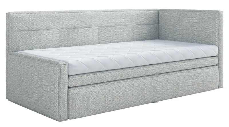 Jugendbett 90x200 cm Nesmi rechtsseitig mit Stauraum hellblau Flechtmuster