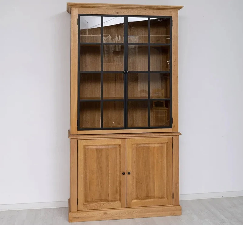 Industrial Vitrine aus massiver Eiche mit 4 Türen