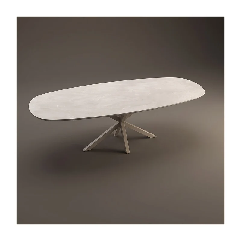 HPL eettafel Stonehaze Ivory - Deens Ovaal Recht - Matrix onderstel