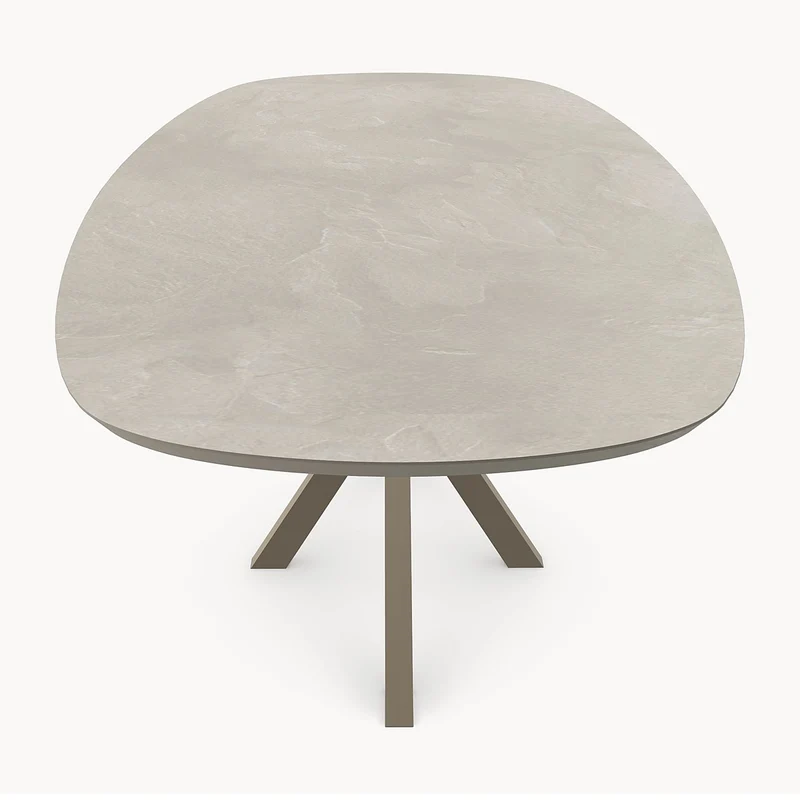 HPL eettafel Stonehaze Ivory - Deens Ovaal Recht - Matrix onderstel