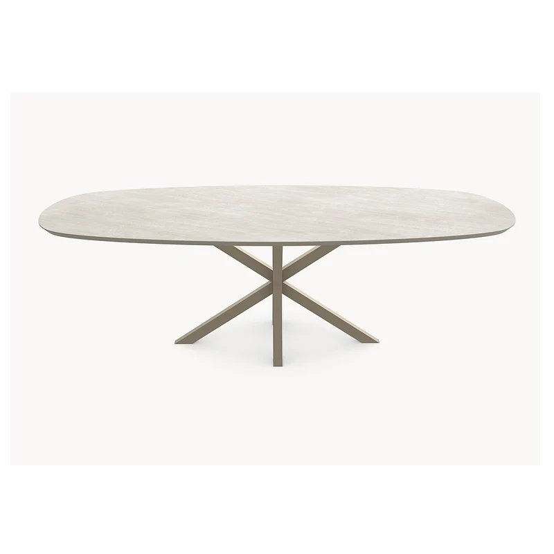 HPL eettafel Stonehaze Ivory - Deens Ovaal Recht - Matrix onderstel
