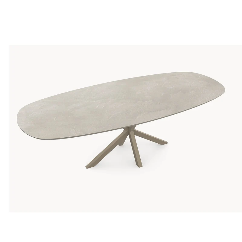 HPL eettafel Stonehaze Ivory - Deens Ovaal Recht - Matrix onderstel