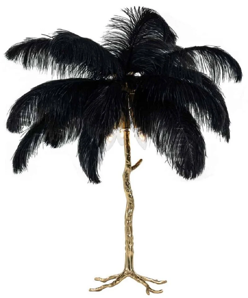 Casa Padrino Luxus Tischleuchte Palme Schwarz / Gold 75 x 75 x H. 80 cm - Moderne Tischlampe im Palmen Design - Luxus Leuchten - Luxus Qualität