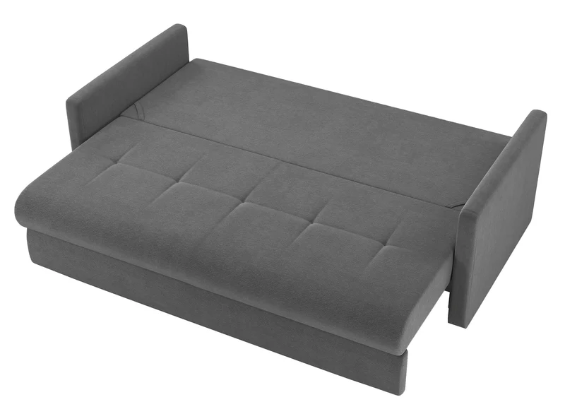 Dreisitziges ausklappbares Sofa Lorro mit Stauraum, grauer Chenille-Bezug