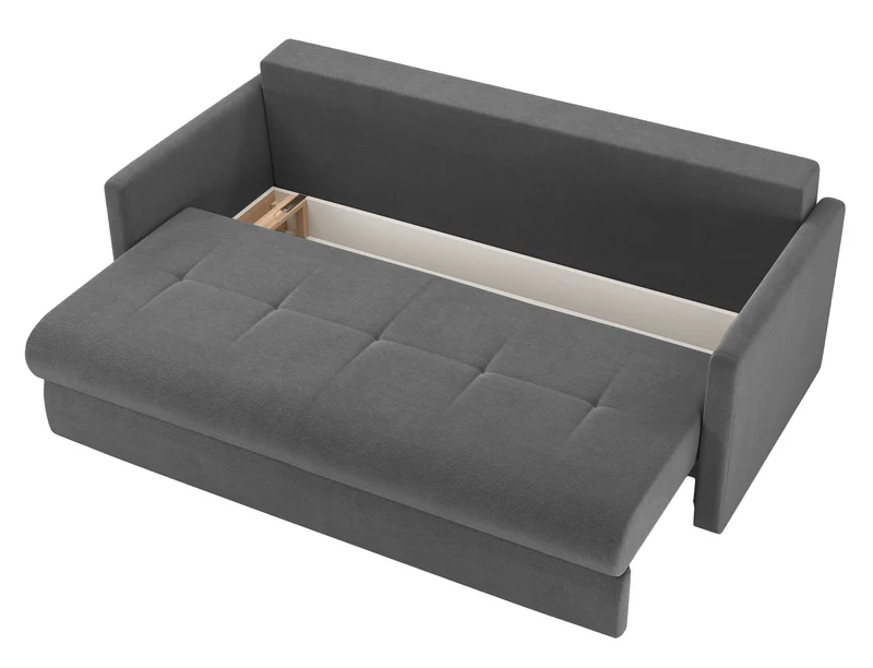 Dreisitziges ausklappbares Sofa Lorro mit Stauraum, grauer Chenille-Bezug