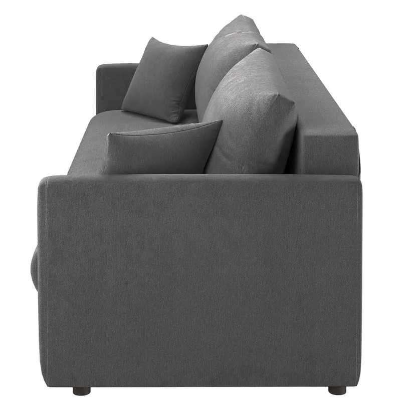 Dreisitziges ausklappbares Sofa Lorro mit Stauraum, grauer Chenille-Bezug