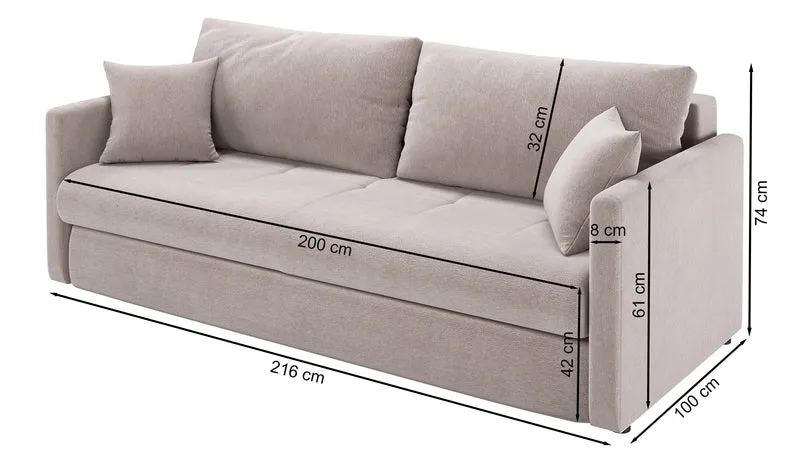 Dreisitziges ausklappbares Sofa Lorro mit Stauraum, grauer Chenille-Bezug