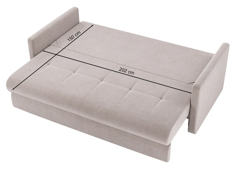 Dreisitziges ausklappbares Sofa Lorro mit Stauraum, grauer Chenille-Bezug