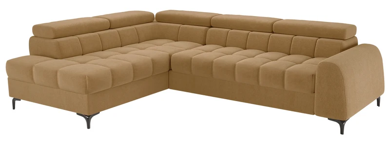 Ecksofa mit Schlaffunktion Arellio, L-förmig, linksseitig, mit Stauraum, senfgelber Chenillestoff