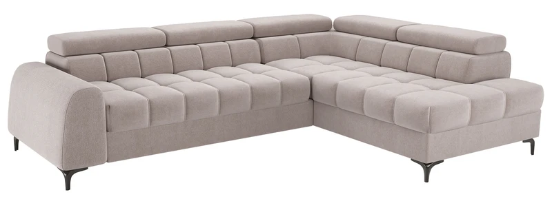 Ecksofa mit Schlaffunktion Arellio, L-förmig, rechtsseitig, mit Stauraum, grau-beiges Chenille
