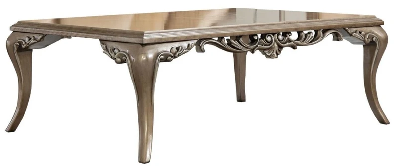 Casa Padrino Luxus Barock Couchtisch Braun / Silber - Prunkvoller Wohnzimmertisch im Barockstil - Handgefertigter Massivholz Tisch - Barock Wohnzimmer Möbel