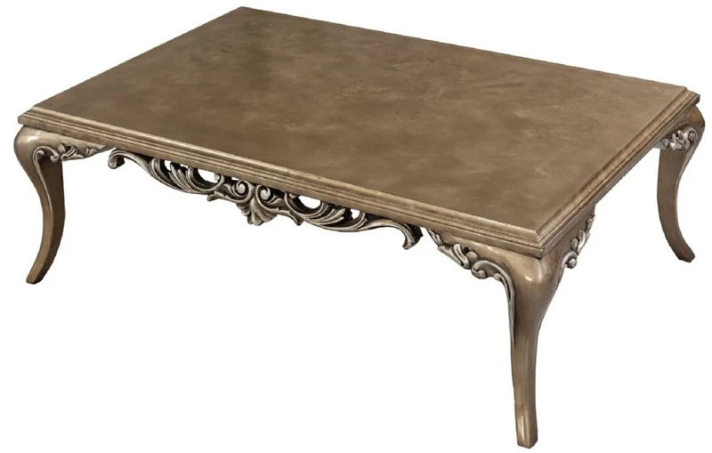 Casa Padrino Luxus Barock Couchtisch Braun / Silber - Prunkvoller Wohnzimmertisch im Barockstil - Handgefertigter Massivholz Tisch - Barock Wohnzimmer Möbel