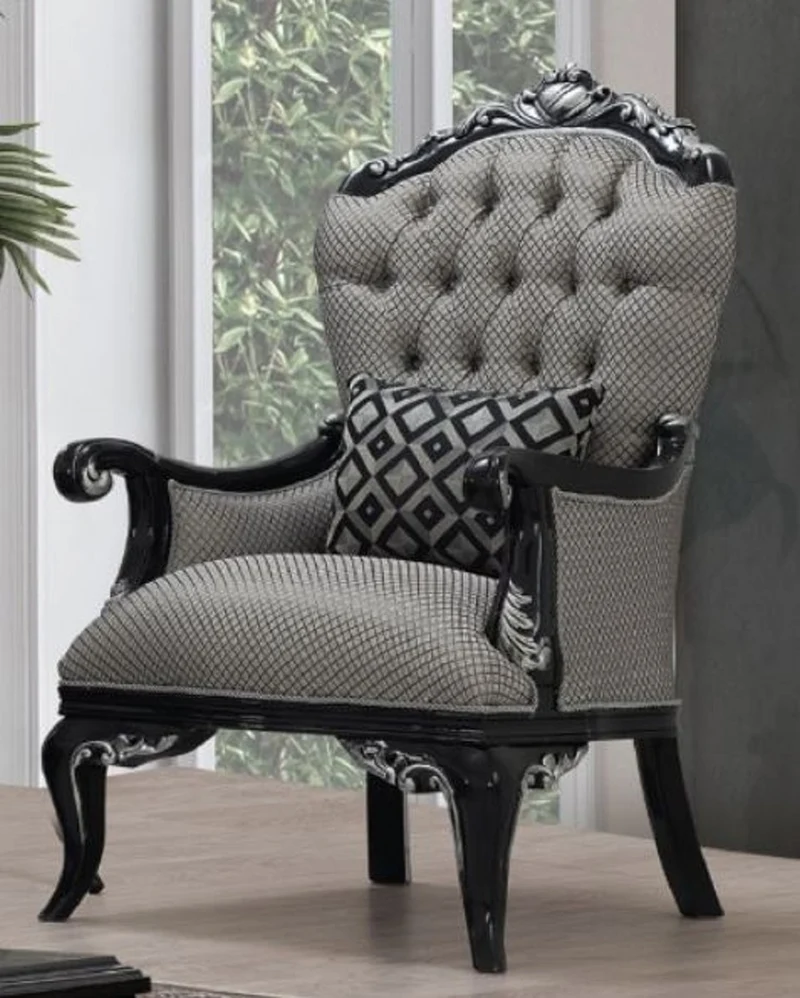 Casa Padrino Luxus Barock Sessel Silber / Schwarz - Wohnzimmer Sessel im Barockstil - Barock Wohnzimmer Möbel - Edel & Prunkvoll