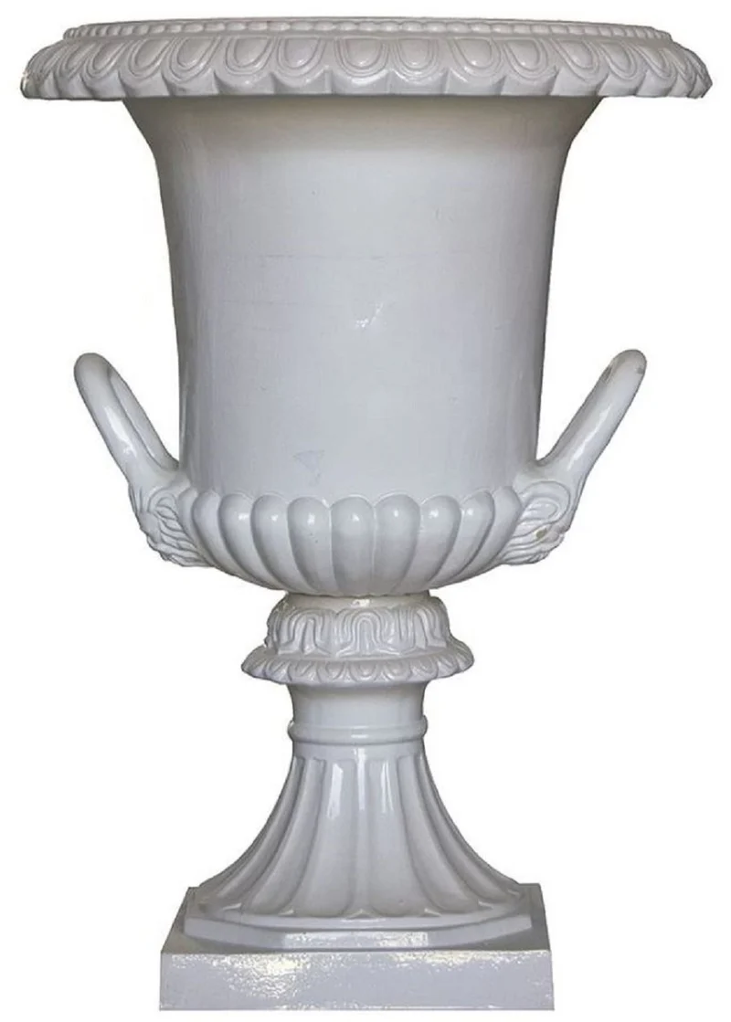 Casa Padrino Luxus Barock Blumenvase Weiß Ø 71 x H. 99,5 cm - Handgefertigte Keramik Vase - Balkon Terrassen Garten Deko - Deko Accessoires im Barockstil - Edel & Prunkvoll