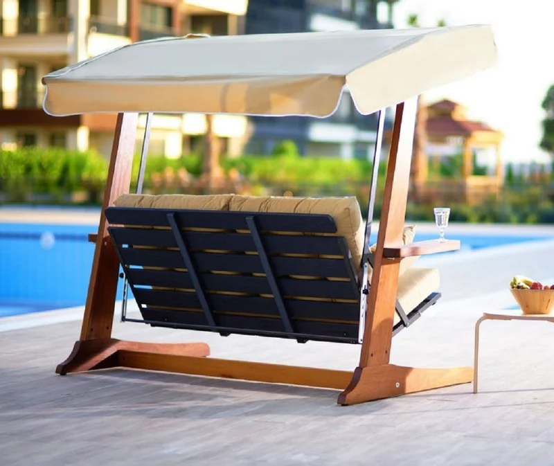 Casa Padrino Luxus Hollywood Schaukel Beige / Braun - Moderne Wetterfeste Garten Schaukel mit Sonnendach - Garten Terrassen Hotel Möbel - Luxus Kollektion