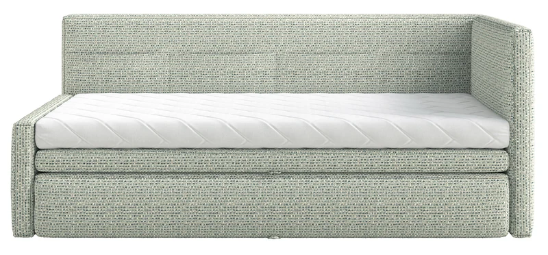 Jugendbett 90x200 cm Nesmi rechtsseitig mit Stauraum salbeigrünes Geflecht