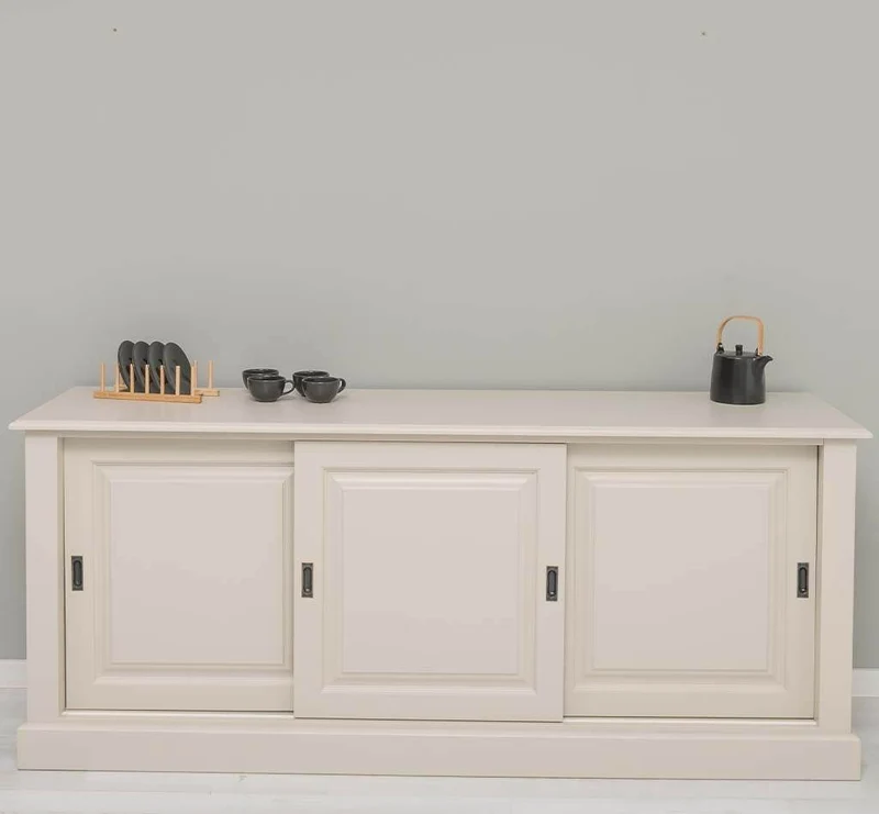 Großes Massivholz- Sideboard mit drei Schiebetüren - Lowboard