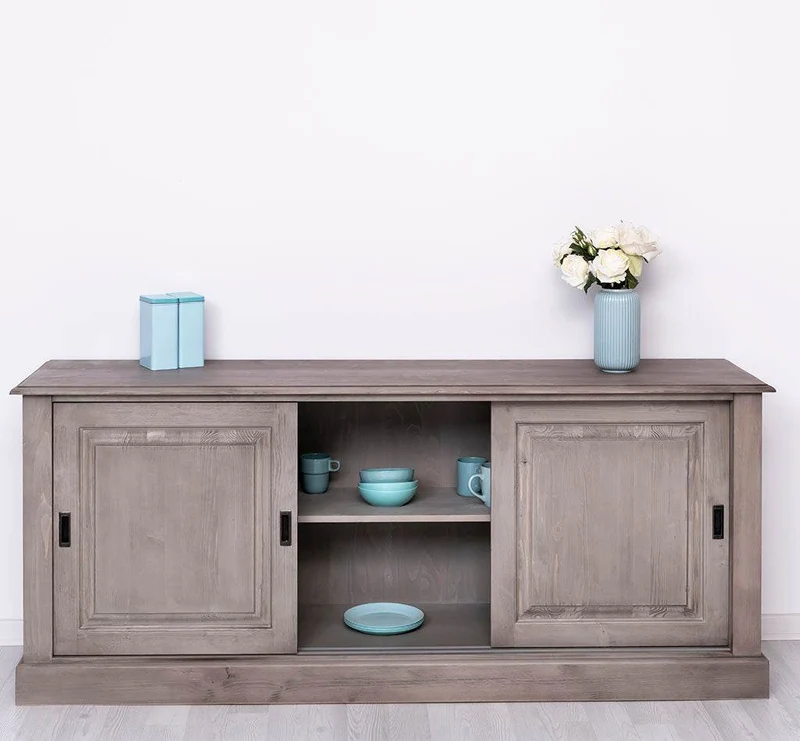 Großes Massivholz- Sideboard mit drei Schiebetüren - Lowboard