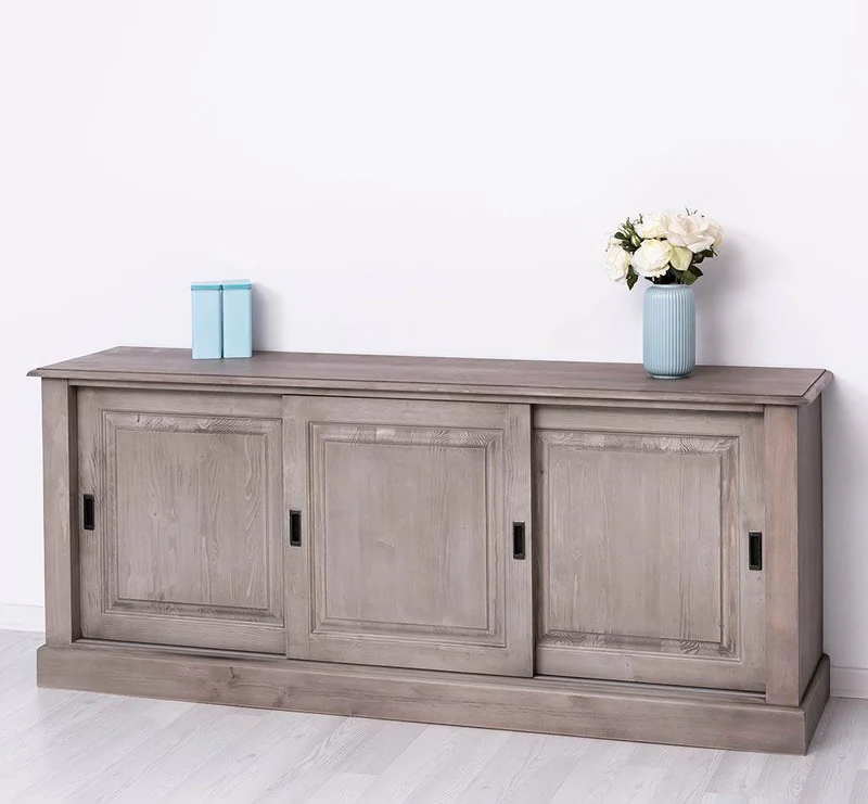 Großes Massivholz- Sideboard mit drei Schiebetüren - Lowboard