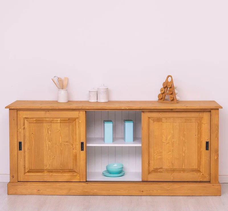 Großes Massivholz- Sideboard mit drei Schiebetüren - Lowboard