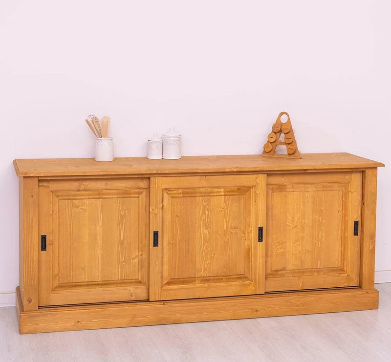 Großes Massivholz- Sideboard mit drei Schiebetüren - Lowboard