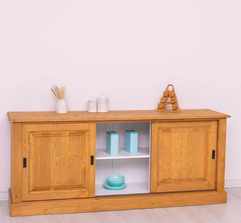 Großes Massivholz- Sideboard mit drei Schiebetüren - Lowboard