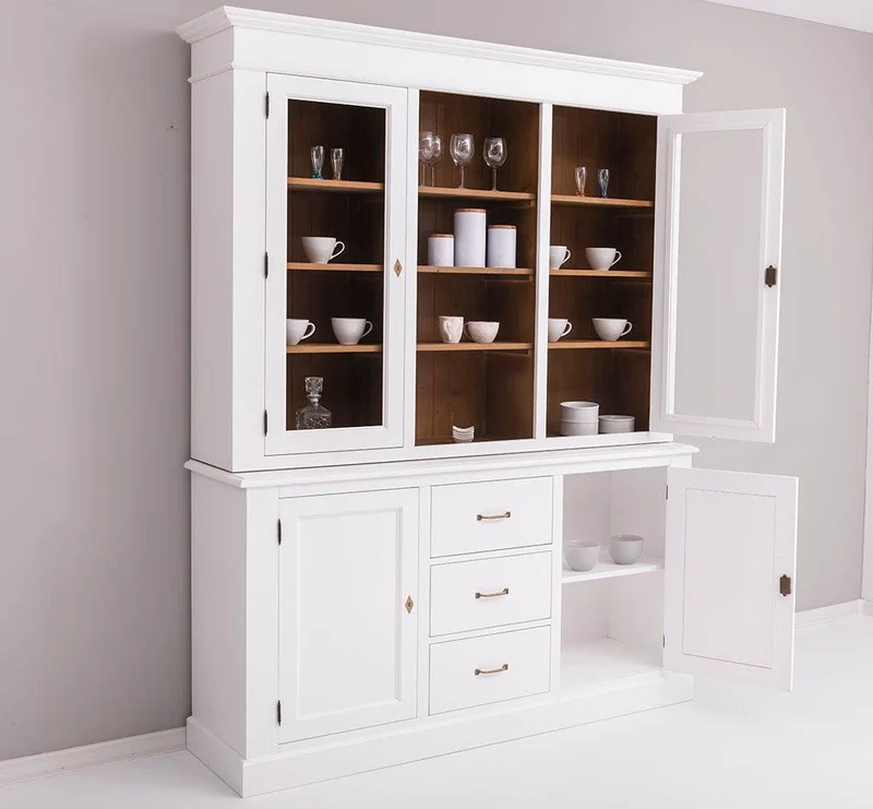 Geschirrschrank aus Massivholz | Vitrine | 2-teilig mit Schubladen