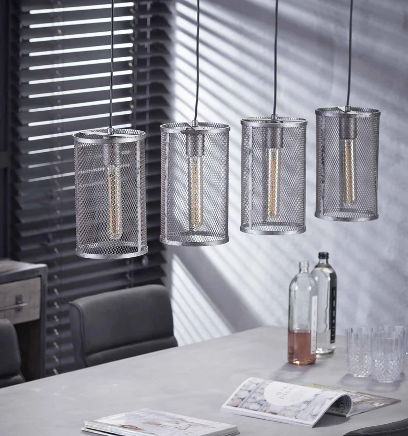 Pendelleuchte Hängeleuchte FOUR mit 4 Schirmen Silber Antik Look