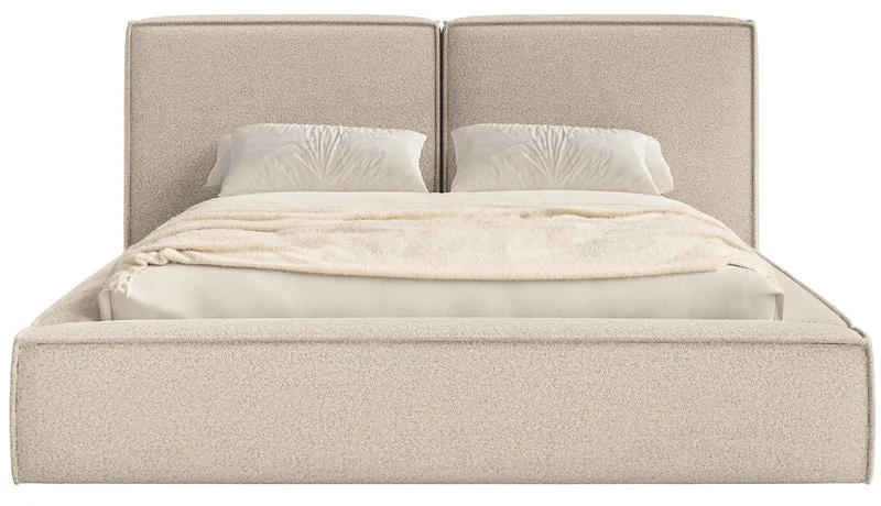 Polsterbett 200x200 cm Tilves mit Stauraum, Metallrahmen, hellbeige Bouclé