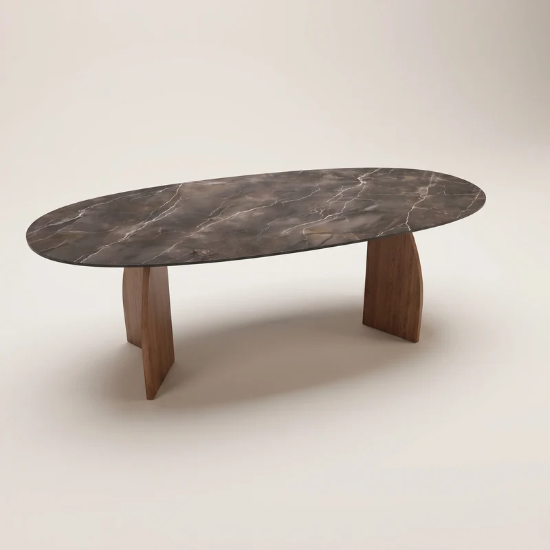 Keramische eettafel Andromeda - Deens Rond - V eiken onderstel