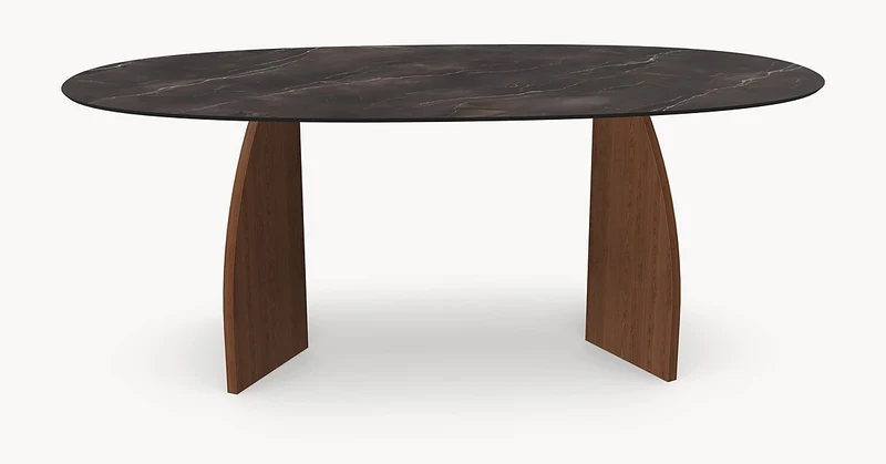 Keramische eettafel Andromeda - Deens Rond - V eiken onderstel