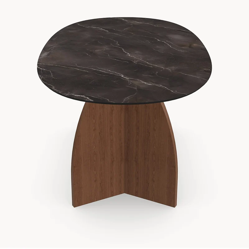 Keramische eettafel Andromeda - Deens Rond - V eiken onderstel