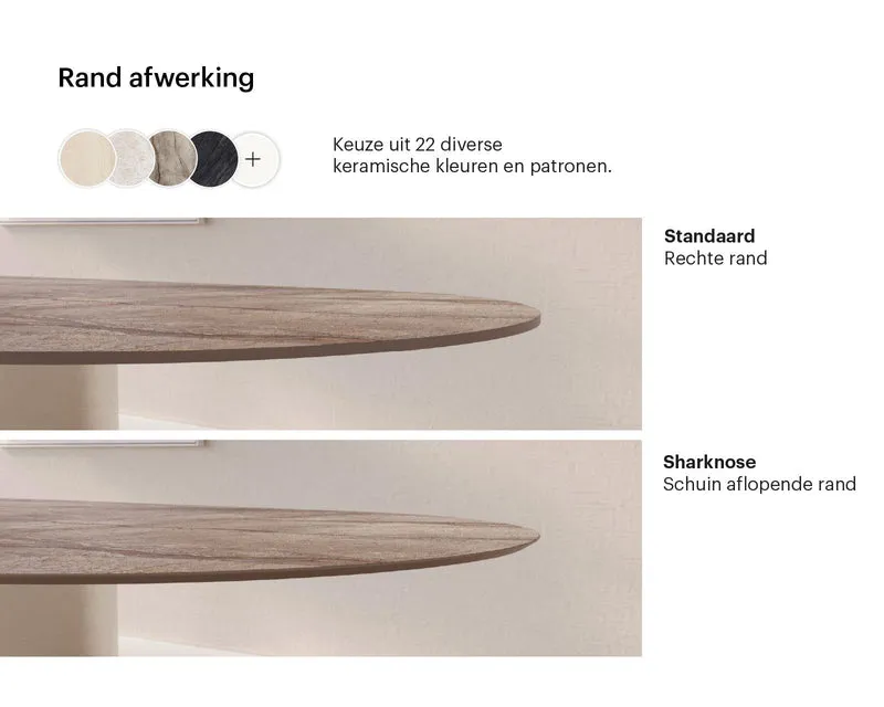 Keramische eettafel Andromeda - Deens Rond - V eiken onderstel
