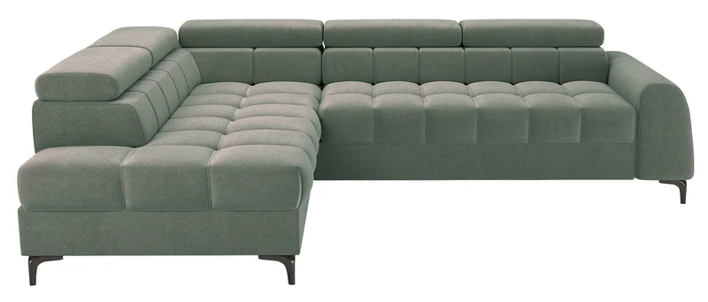 Ecksofa mit Schlafunktion Arellio, L-förmig, linksseitig, mit Stauraum, salbeigrüner Chenille-Bezug