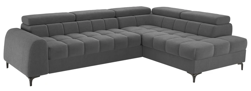 Ecksofa mit Schlaffunktion Arellio, L-förmig, rechtsseitig, mit Stauraum, grauer Chenille-Stoff